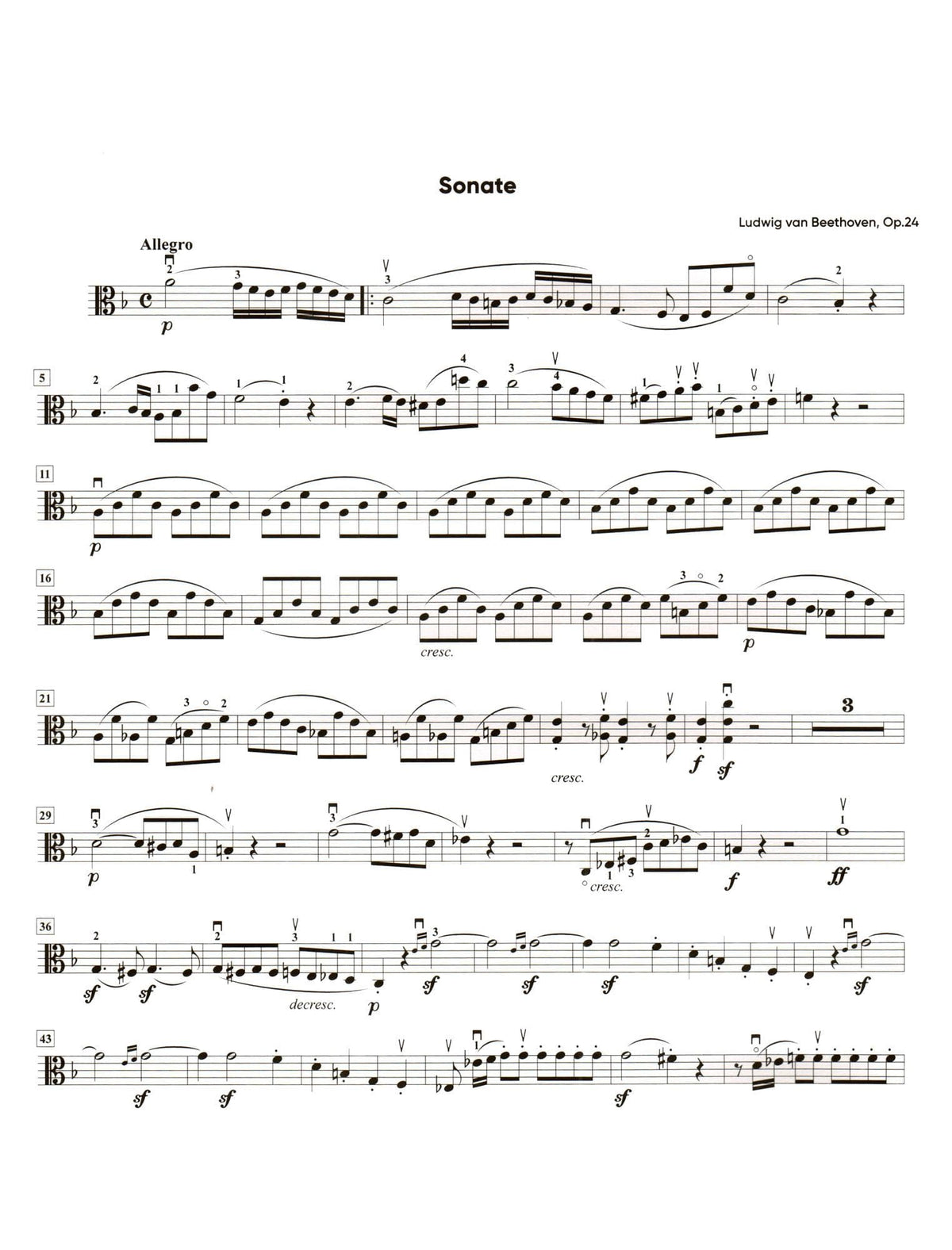 Beethoven, Ludwig - Sonata, Op 24, "Spring" - transcribed for Viola and Piano by Andre Roy - Editions Royalto