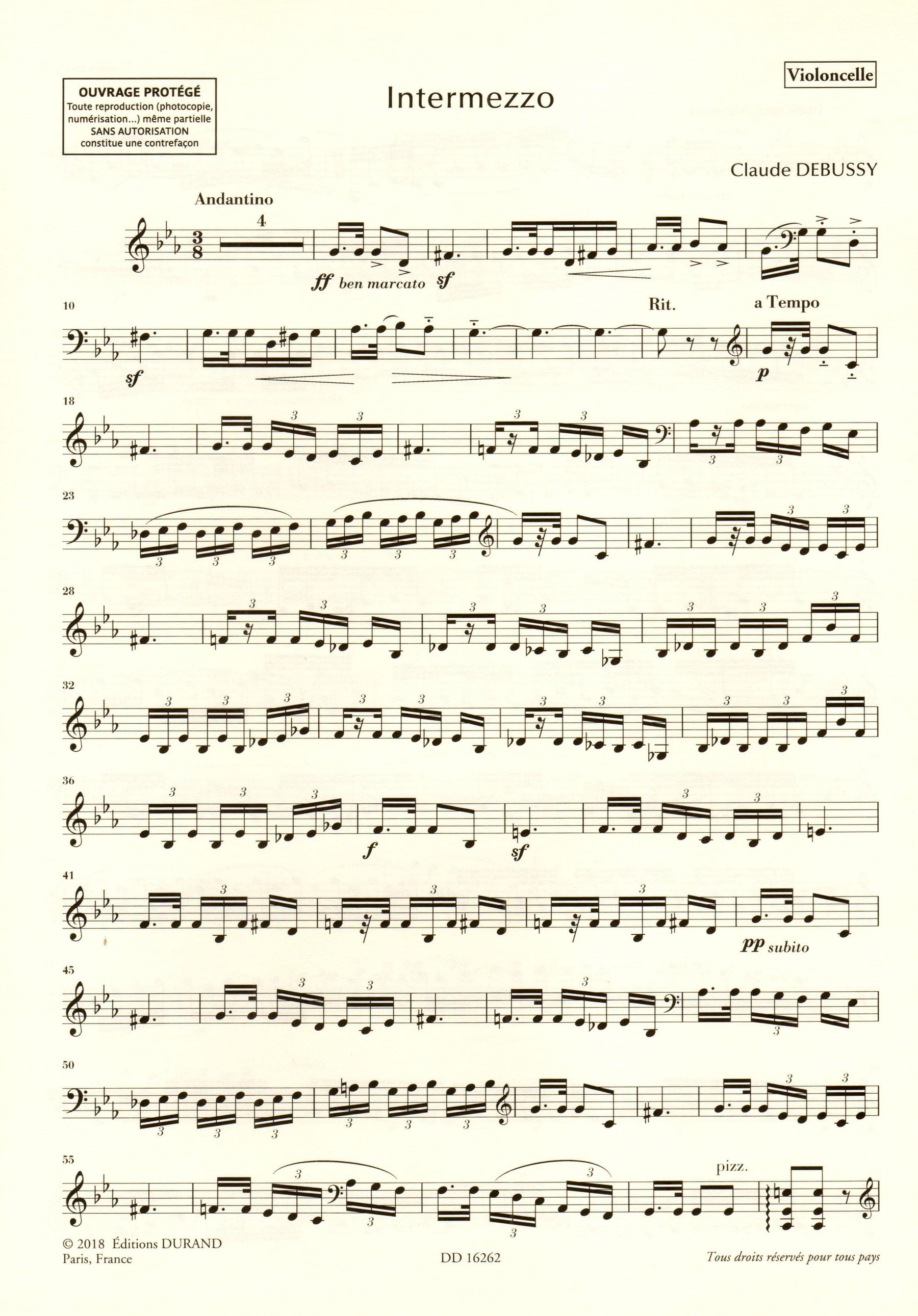 Debussy, Claude - Intermezzo for Cello and Piano - edited by Roy Howat - Durand Edition