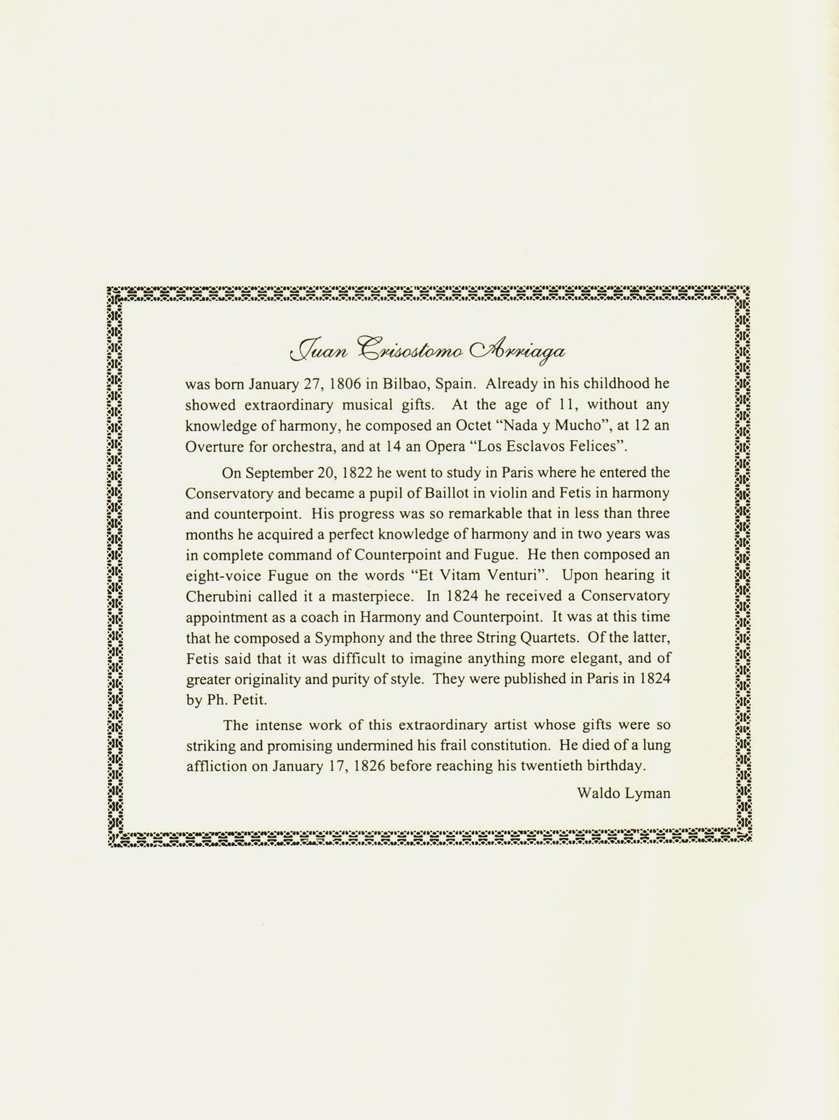 Arriaga, Juan Crisóstomo - Three Quartets - Parts for Two Violins, Viola and Cello - International Edition