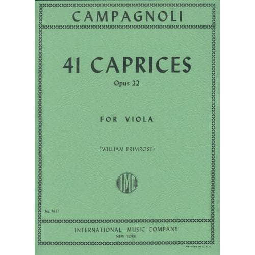 Campagnoli, Bartolomeo - 41 Caprices Op 22 for Viola - Arranged by Primrose - International Edition