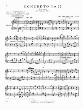 Viotti, GB - Violin Concerto No 22 in A Minor - Violin and Piano - edited by Gingold - International Music Company