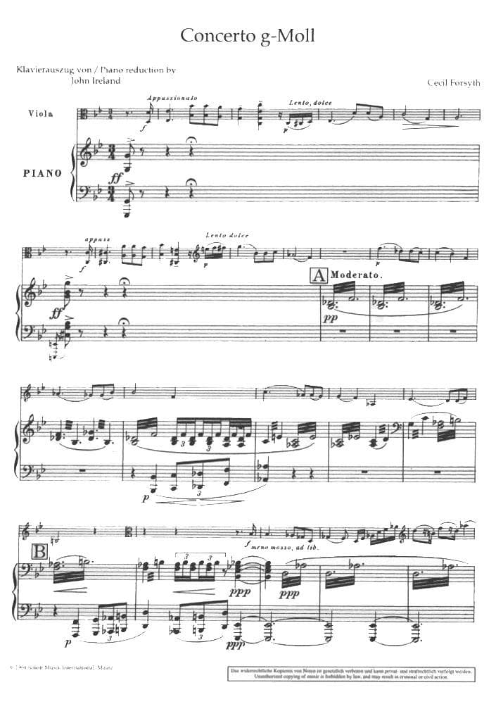Forsyth, Cecil - Concerto in g minor - Viola and Piano - Schott Edition